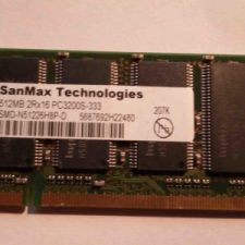 SMD-N51226H8P-D, RAM Portable SANMAX DDR 512Mb non ECC PC-3200S, latence CL2.5 1.8V, taux de transfert : 333 MHz. Garantie 2 ans. Utilisable sur copieur CANON.