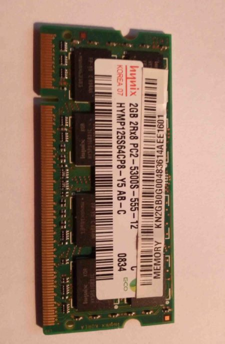 HYMP125S64CP8-Y5 AB-C, RAM HYNIX DDR2 2Gb non ECC PC2-5300S, latence CL5, temps du cycle : 6 ns, 1.8V, taux de transfert : 667 MHz. Garantie 2 ans.
