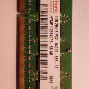HYMP112S64CP6-S6 AB, RAM HYNIX DDR2 1Gb non ECC PC2-6400S, latence programmable CL4 à CL6, 1.8V, taux de transfert : 800 MHz. Garantie 2 ans.