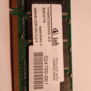 HYS64D32020GDL-6-B, HP 324700-001 RAM Portable INFINEON DDR 256Mb non ECC PC-2700S, latence CL2.5 1.8V, taux de transfert : 333 MHz. Garantie 2 ans.