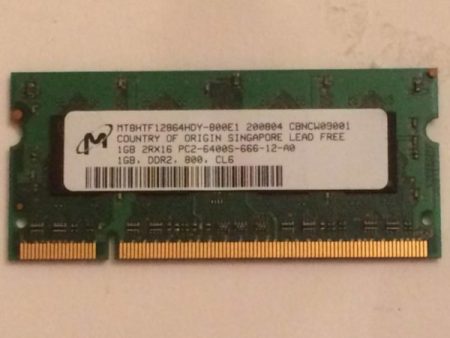 MT8HTF12864HDY-800E1 RAM Portable Micron DDR2 1Gb non ECC PC2-6400S, latence CL6, 1.8V +/-0.075, 800MHz. Garantie 2 ans.