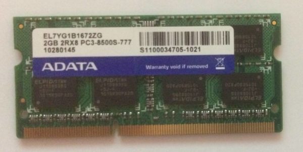 Pour une GARANTIE de 2 ans Achetez ici votre barrette de RAM EL7YG1B1672ZG RAM Portable ADATA DDR3 2Gb, non ECC, PC3-8500S.