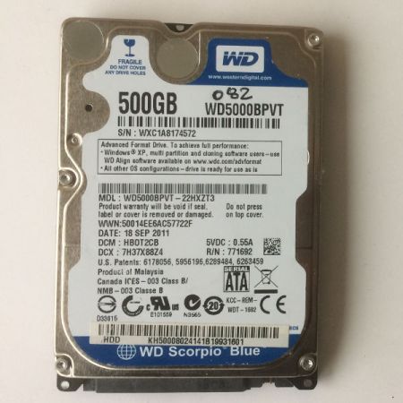 WD5000BPVT Disque dur Western Digital Scorpio Blue, 2,5" 500Gb SATA cache 8.1Mb, ATA8-ACS SATA/300 Garantie 1 an retour 30 jours.